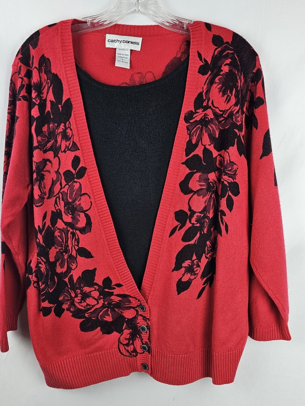 Grandmacore Red Floral Cardigan Sweater Women's Lg